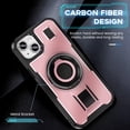 thumbnail image 2 of Case for iPhone 14,Carbon Fibre Dissipate Heat TPU+PC [Built-in Rotatable Magnetic Kickstand] Heavy Duty Drop Protection Shockproof Phone Case for iPhone 14,6.1 inch 2022 (Rose Gold), 2 of 18