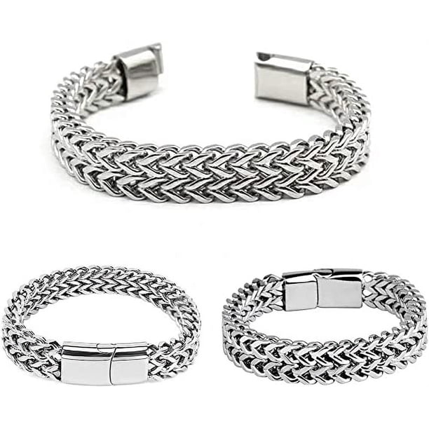 Pulsera para Hombre Pulsera De Doble Fila De Acero Inoxidable Pulsera Magnética Pulsera De Acero De Titanio De Moda Plateada, Accesorios De Hip Hop Apto para Alérgicos, Adecuado para Regalo De Pareja Sincero Electrónica