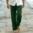 thumbnail image 2 of BiZtdJrK Mens Linen Dress Pants Drawstring Elastic Waist Straight Lounge Trousers with Pockets Beach Vacation Clothes, Army Green, XL, 2 of 7