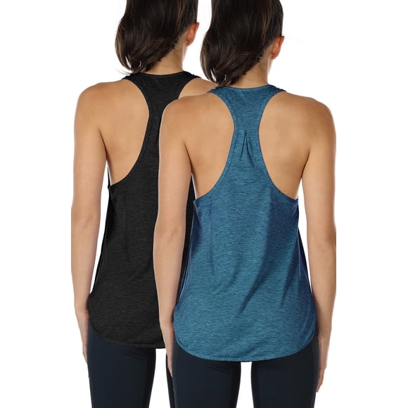 icyzone Camisetas sin mangas de entrenamiento para mujer – Camisetas atléticas de yoga con espalda cruzada para correr, ajuste holgado (XL BlackDenim)