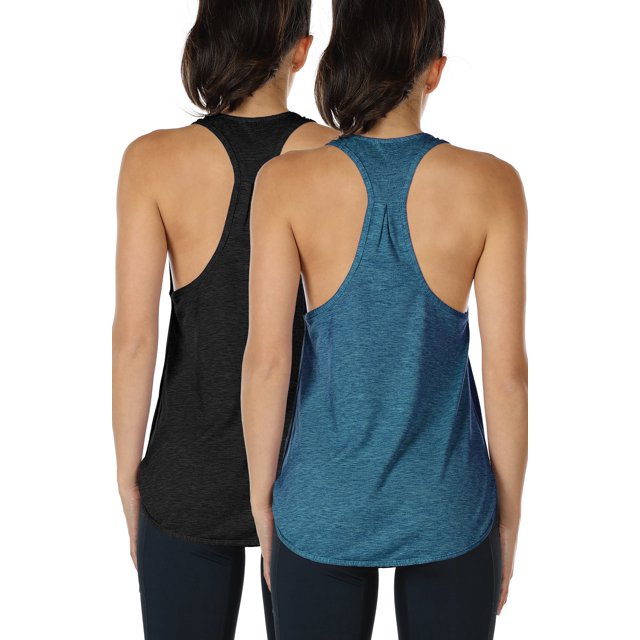 icyzone Camisetas sin mangas de entrenamiento para mujer – Camisetas atléticas de yoga con espalda cruzada para correr, ajuste holgado (XL BlackDenim)
