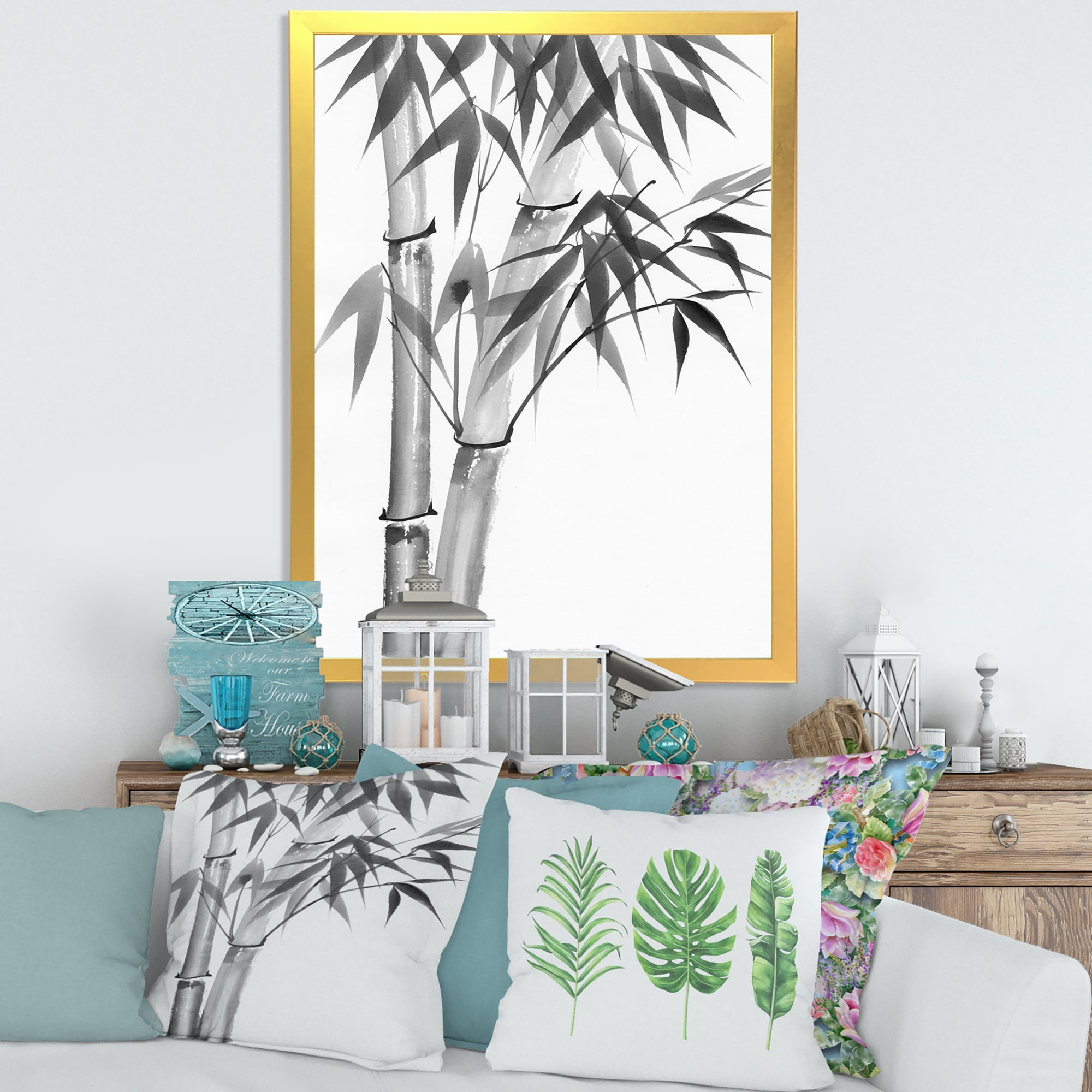Designart 'Vintage Black and White Bamboo' Traditional Framed Art Print