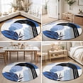 thumbnail image 4 of Large Round Rug 8Ft, Boho Middle Century Non-Slip Washable Circle Rugs Carpet, Abstract Blue Geometric Botanical Indoor Outdoor Rug Floor Mats Throw Runner for Bedroom Living Room Bathroom, 4 of 8