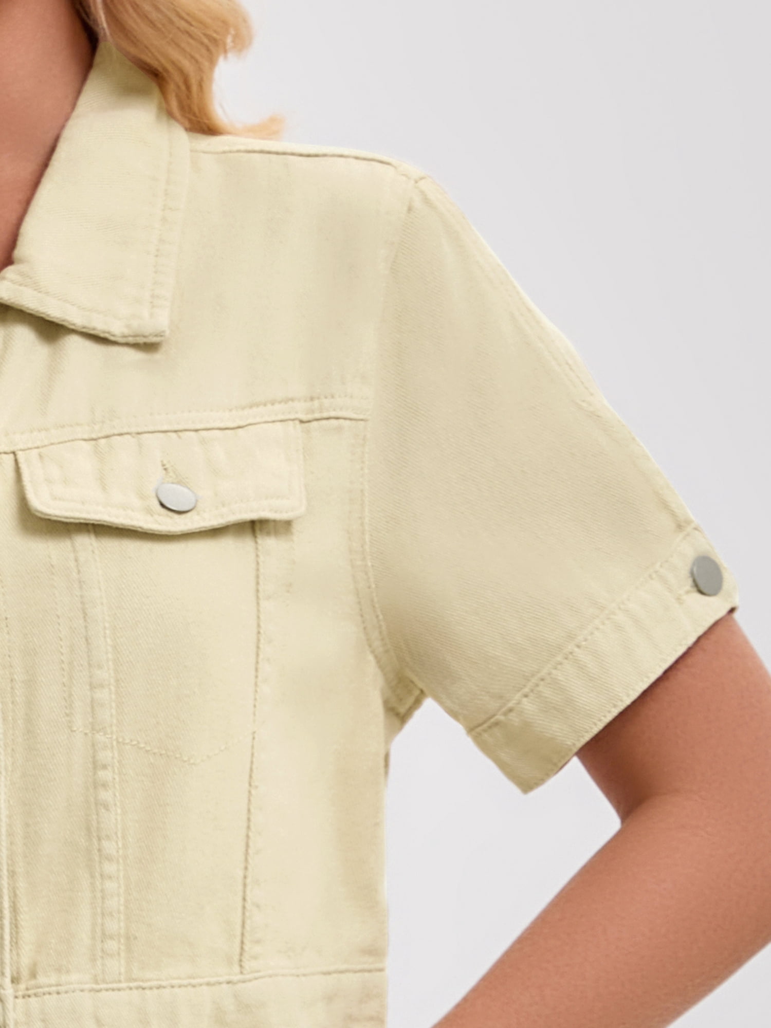 DARING DIVA Women's Short Sleeve Denim Rendy Casual Cropped Jean Jacket S Apricot