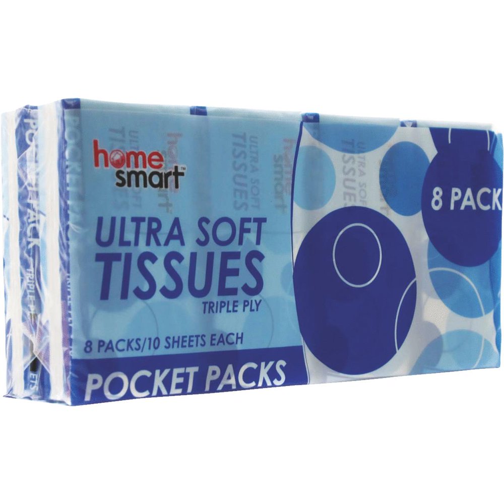 Home Smart Ultra Soft Triple Ply Pocket Pack Facial Tissues (8Pack