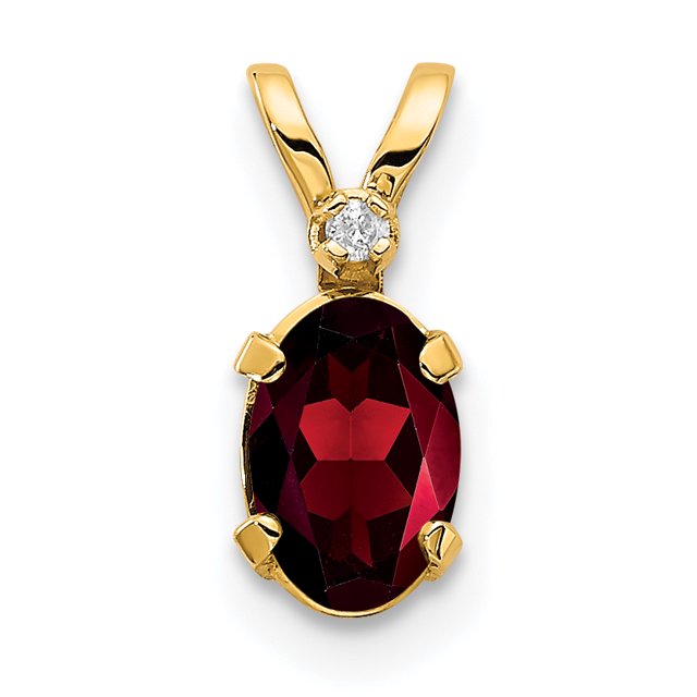 14k Yellow Gold Diamond Red Garnet Birthstone Pendant Charm Necklace January