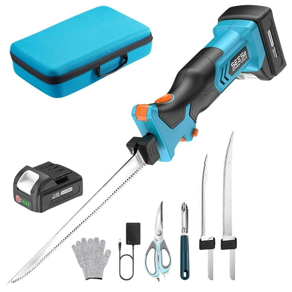 SeeSii Cordless Electric Fillet Knife Set: 2 Blades, 1 Batteries – Effortless Fish/Meat Cutting for Fishing & Kitchen