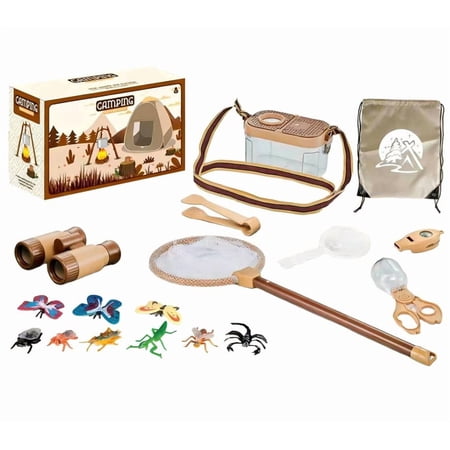 Arcticwind Camping Gear Insect Set with Pop Up Tent 19PCS Camping Pretend Play Tent Indoor Outdoor Explore Adventure Little Explorers Playhouse Include Telescope/Capture observation box/Fake insects