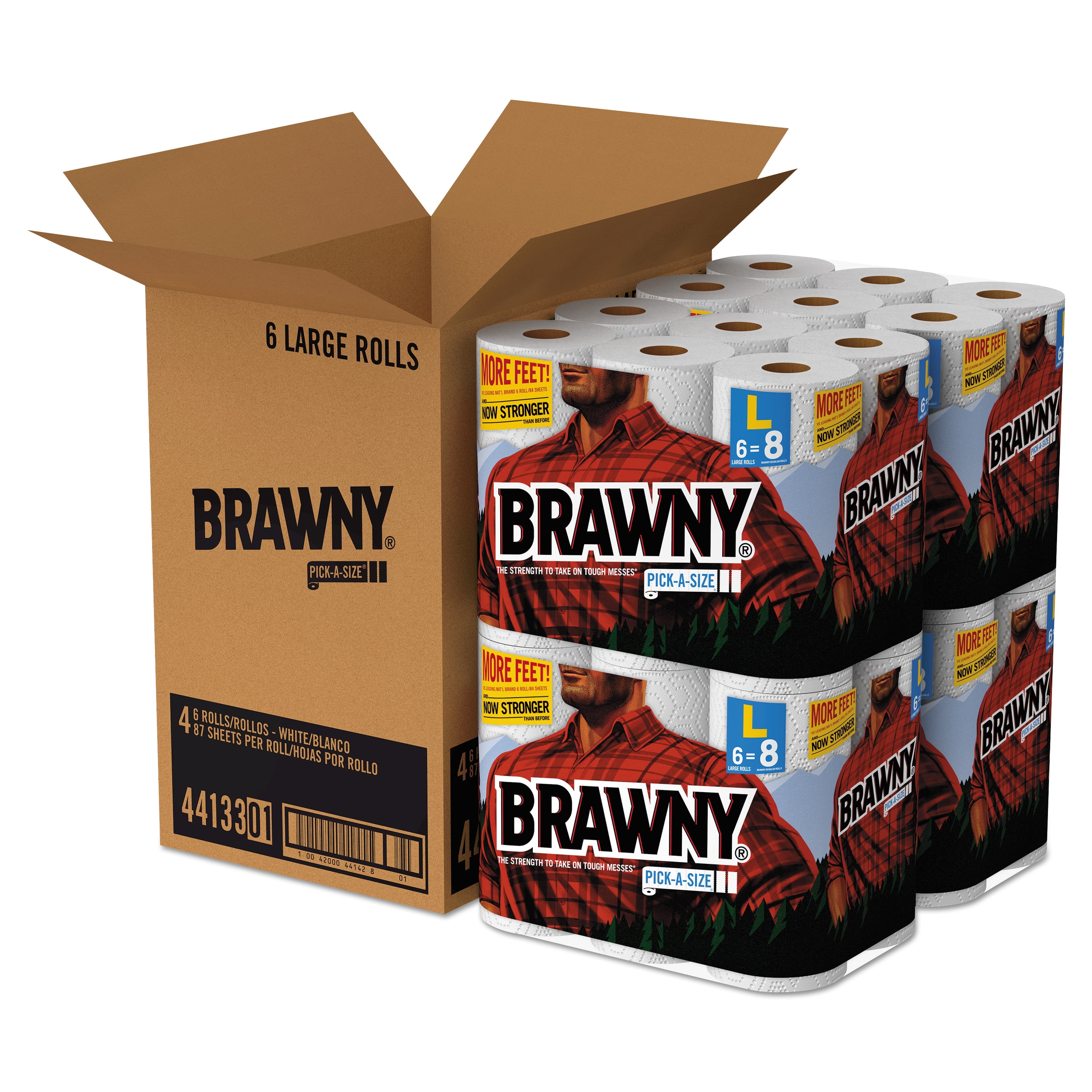 Brawny Paper Towels, White PickASize Sheets, 6 Large Rolls