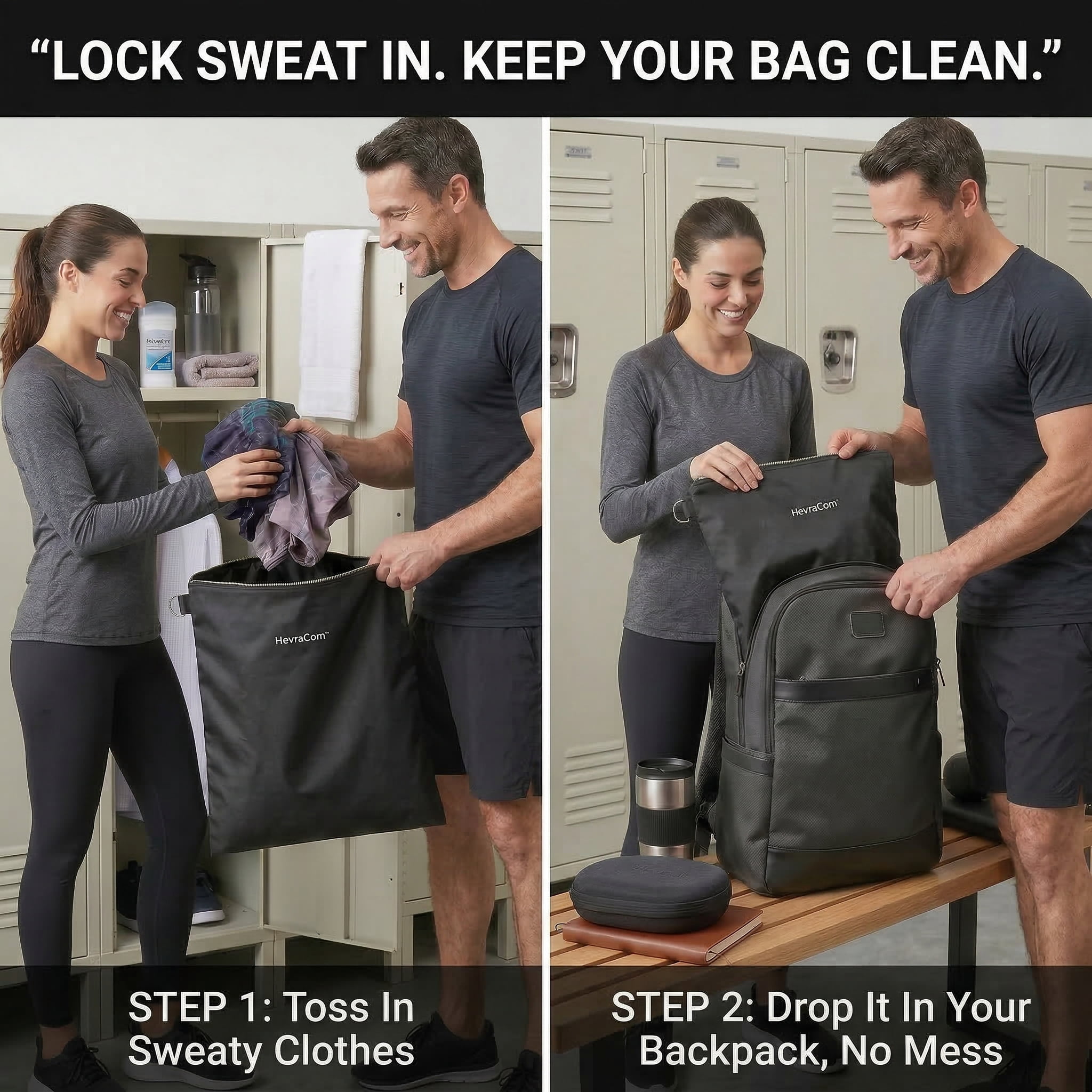 HevraCom Waterproof Wet Bag for Gym Clothes, Swimsuits and Shoes, Odor-Resistant Travel Laundry Bag, Black, 14 x 17.5 in