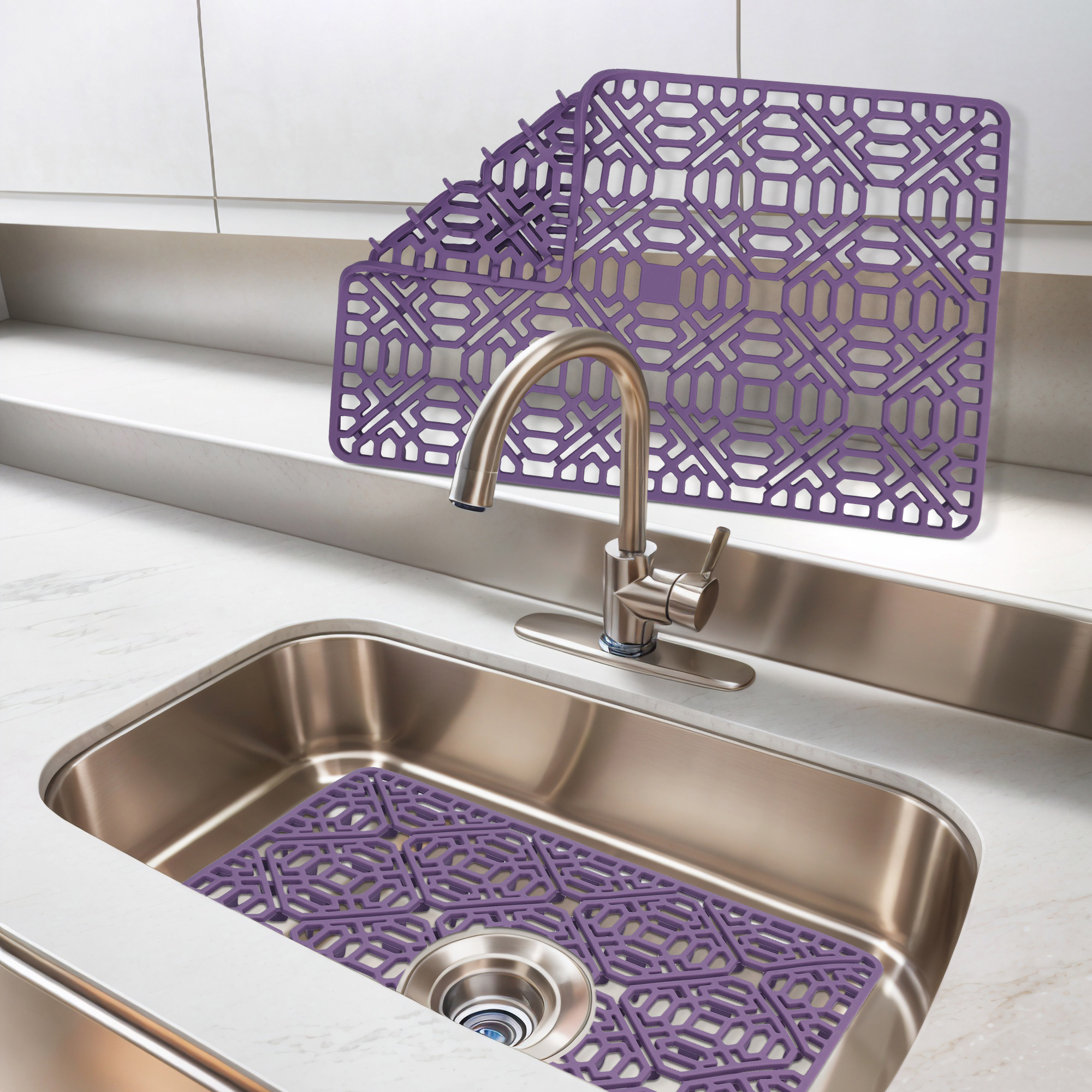 Unique Bargains Hollow Design Silicone Dish Drying Mat Purple 15.7*10.6 inch