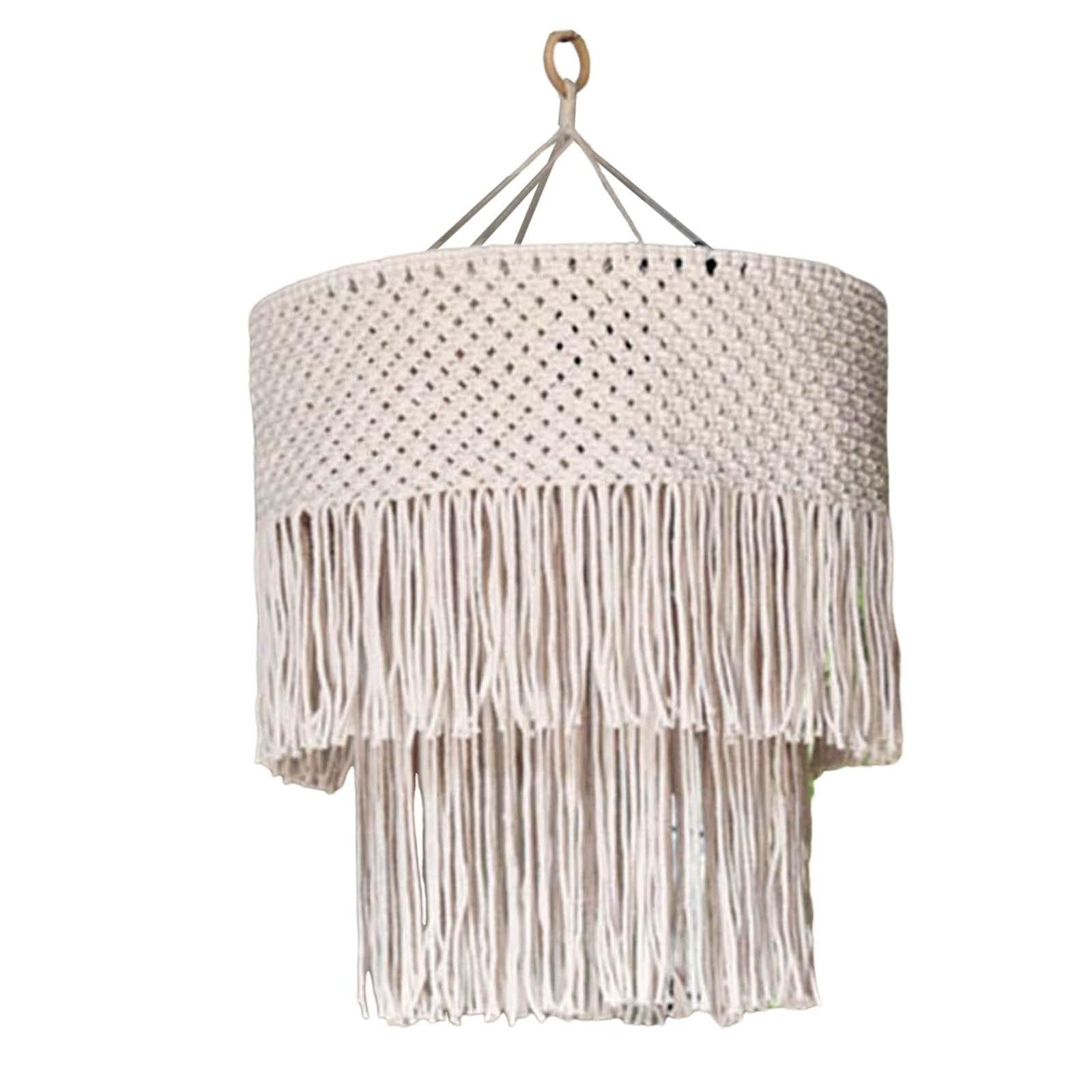 Macrame Lamp Shade Tassel Lamp Shade Light Cover Hand Woven Bohemian Boho Nordic Pendant Light Shade Only Lampshade for Home Bedroom Office 35cmx45cm