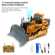 11 Channel Metal RC Bulldozer - Realistic Remote Control Kids Construction Play Toys with Lights,Spray and Sound, Toys for 3+ Boys, 2025 Kids Birthday Gifts for Ages 3-12+