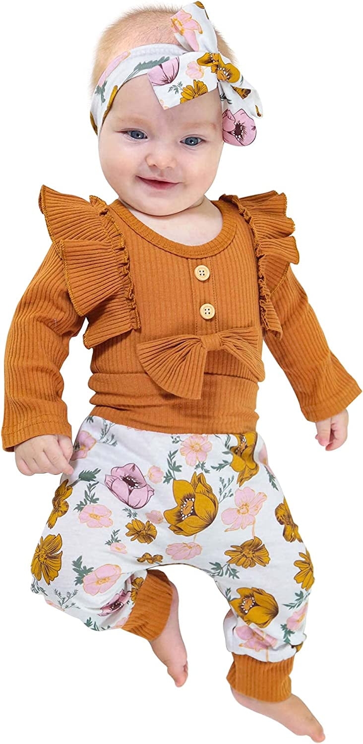 Baby Girls Clothes Cute Baby Clothes Girls Romper + Pant 3pcs Winter Outfit 3-6 Months