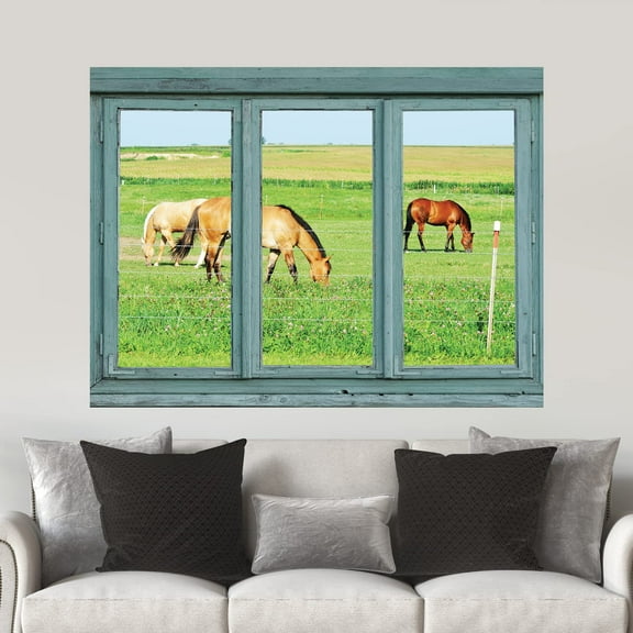 wall26 - Horses in a Pasture grazing on Green Grass - Wall Mural, Removable Sticker, Home Decor - 36x48 inches