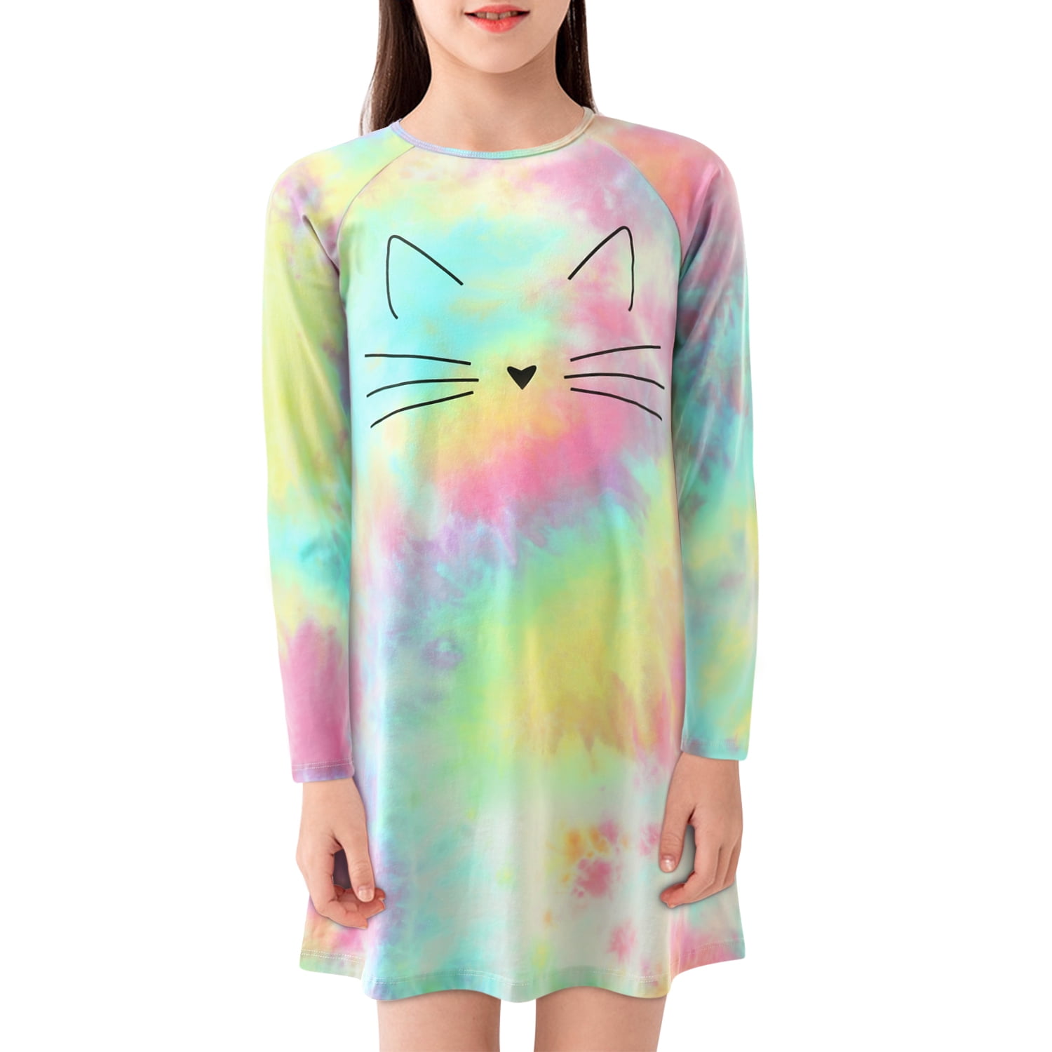 Girls Pajamas Cotton Tie Dye Nightgowns for Kids Night Shirt Princess