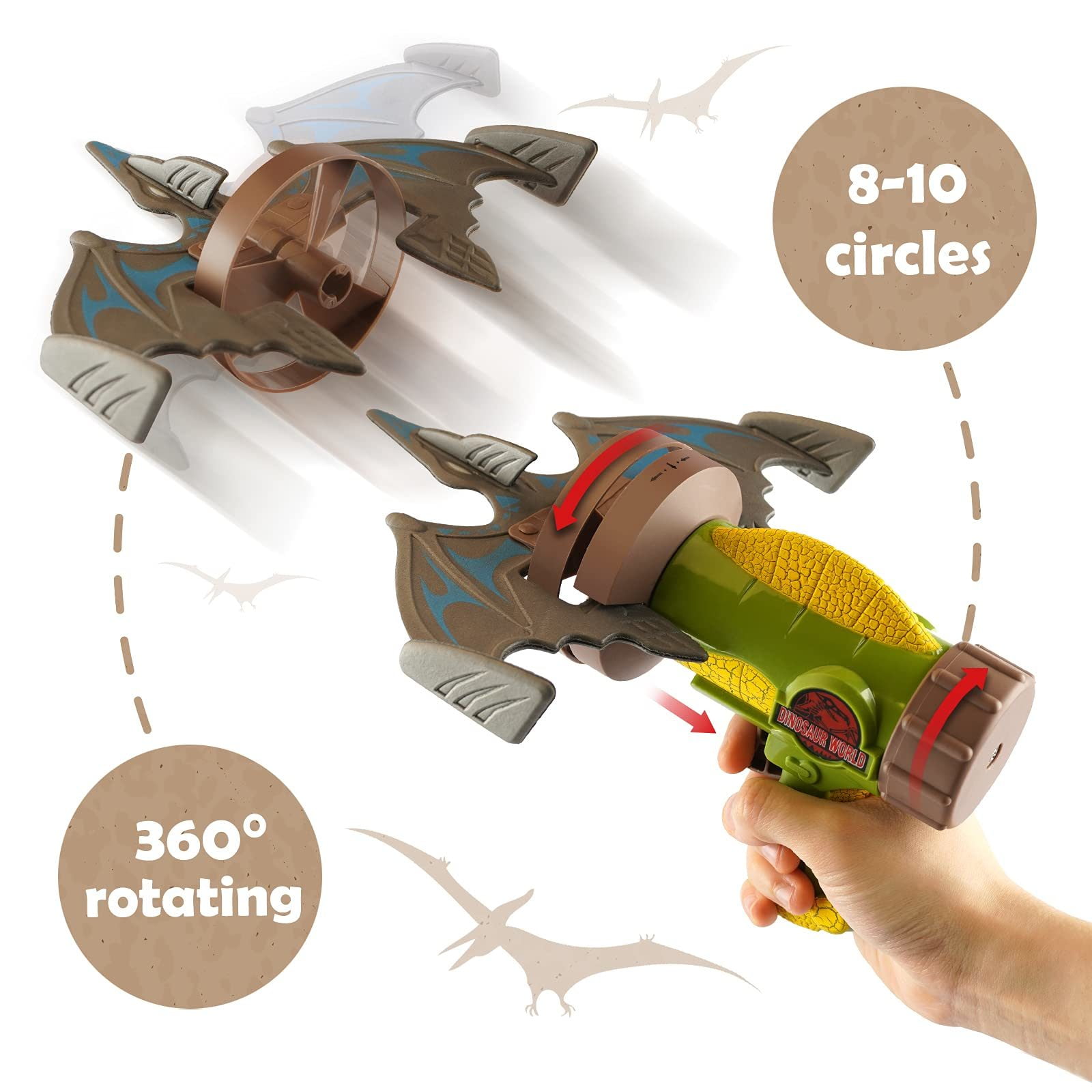 Ratation Rocket Launcher Airplane Toy with 4 Dinosaur Targets 2 Foam Pterosaur Shooting Games for Outdoor Kids Toys 5 6 7 8 Year Old Boy Catapult Plane Toy Christmas Easter Gift