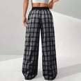 thumbnail image 5 of Ytndtr Women's Plaid Wide Leg Pants Gingham High Rise Pajama Bottoms Elastic Waist Loose Lounge Pants Casual Trousers, 5 of 9
