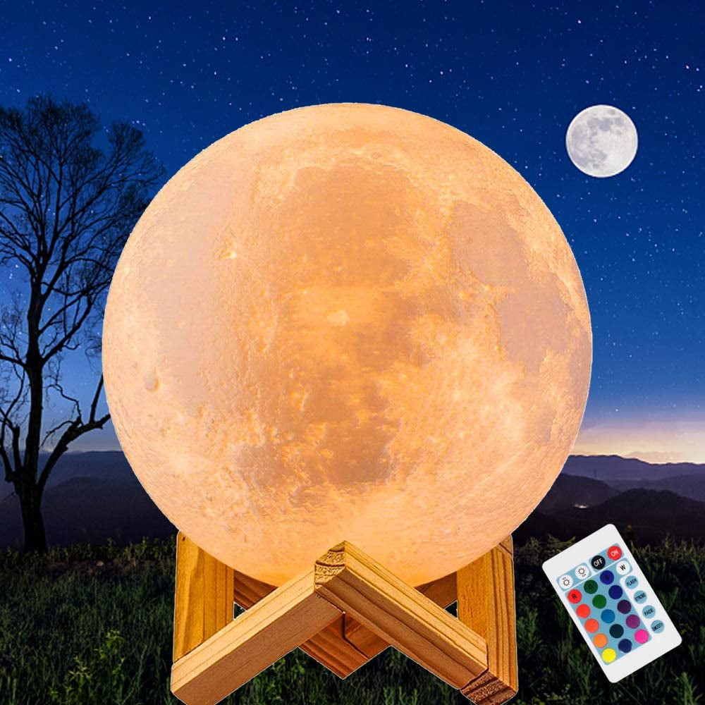 16 Colors 3D Planet Lamp  LED Moon Lamp Night Light USB Rechargeable Remote 15cm 