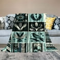 thumbnail image 2 of COMIO Blanket - Minky Blanket, Gender Neutral Blankets, Reversible Soft Blankets w/Woodland Bear Navy Mint Feathers Design, 2 of 6