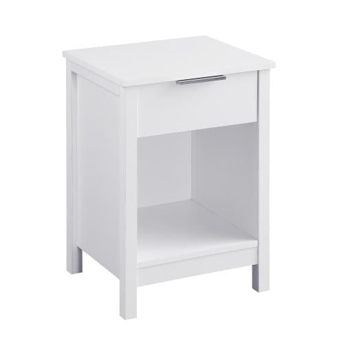 Modern Nightstand with Drawer, 3-Tier Bedside Side Table with Storage Shelf & Easy Assembly for Bedroom Living Room, White