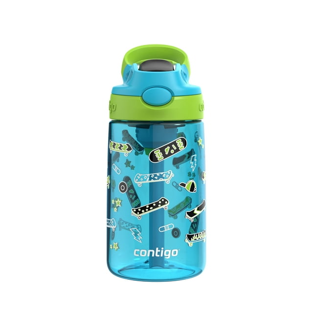 Contigo Kids Aubrey Straw Water Bottle, Leak-Proof, BPA-Free, Dishwasher Safe, Blue Raspberry Lime Skater