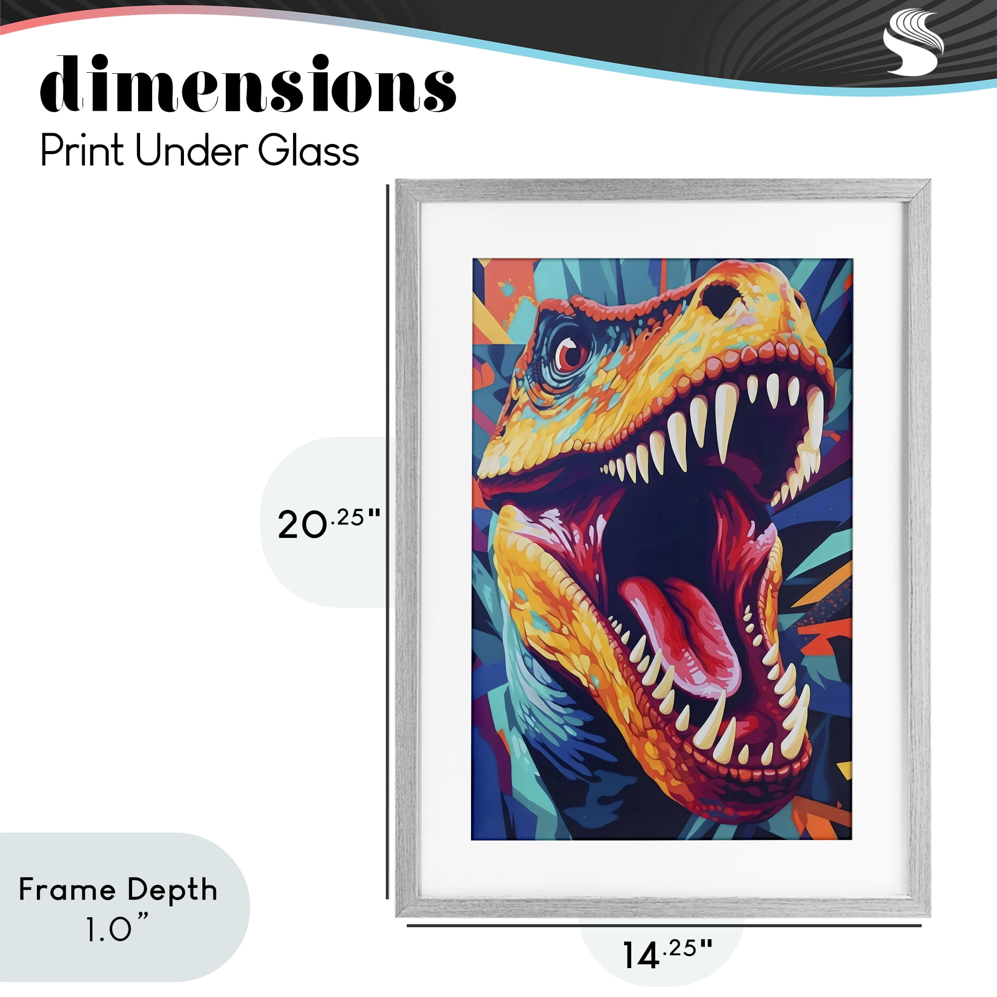 Stupell Industries Pop Style Raptor Dino Gray Framed Print Under Glass, design by Creative Studio