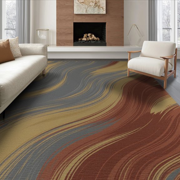 ODIKA 8'x10' Washable Area Rug Non-Shedding, Easy Care, Media Large Bold Transitional Palette Fluid Statement Grey Livingroom for King Size Bedroom Under Bed, Master Suite