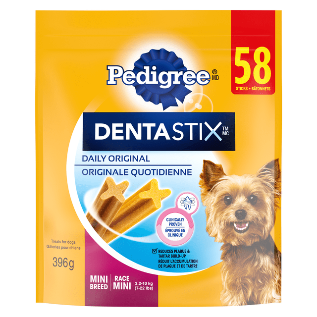 Gâteries de soins buccodentaires PEDIGREE DENTASTIX Mini saveur originale, 58 bâtonnets, sachet de 396 g