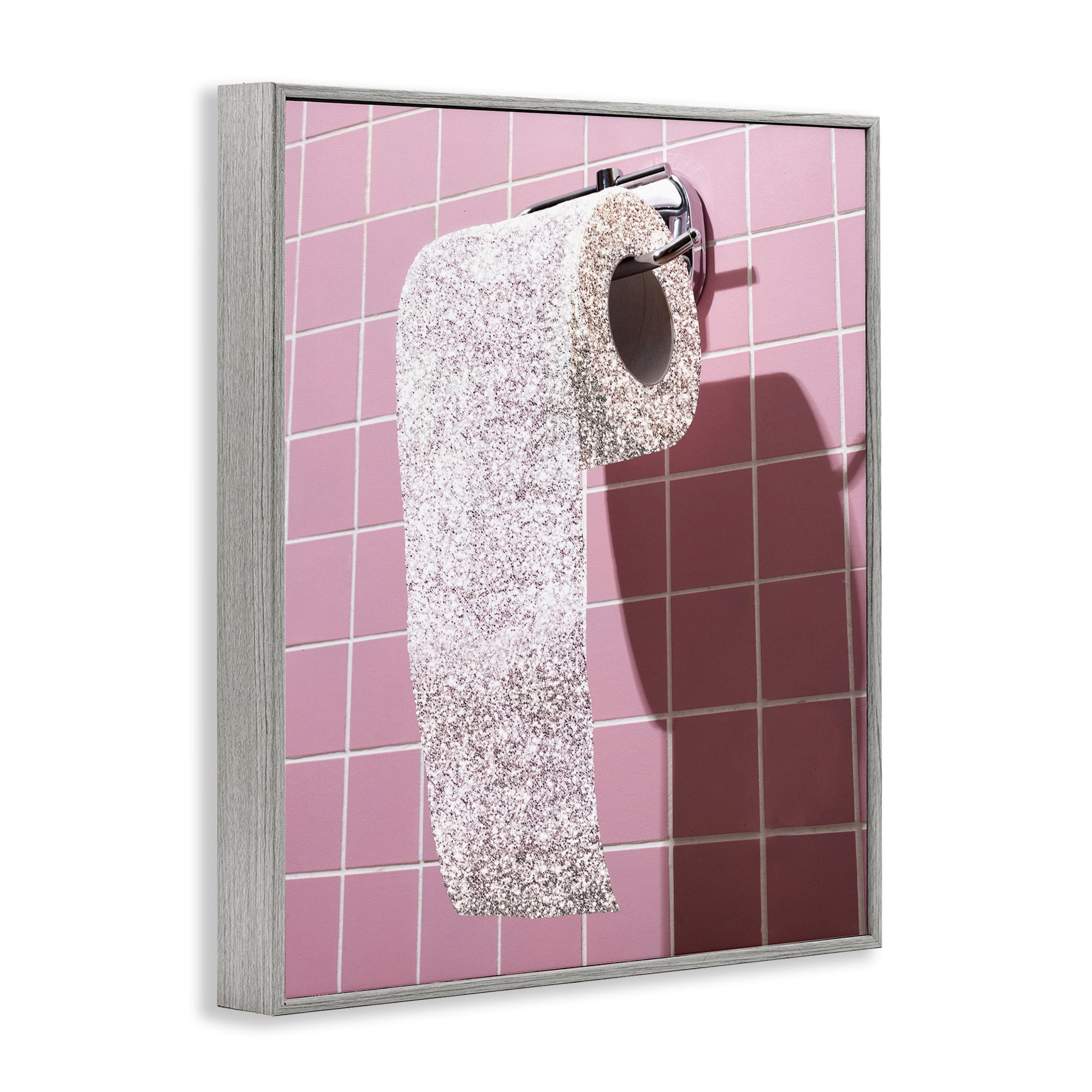Stupell Industries Glitter Pink Toilet Paper Gray Framed Giclee Art, design by CAD Designs