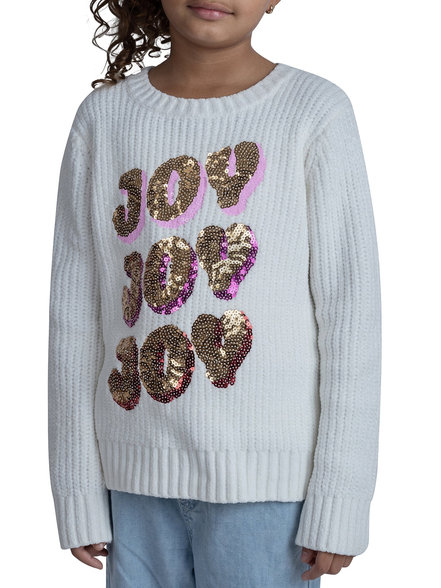 Jolly Sweaters Girls Christmas Long Sleeve Crew Neck Pullover Sweater, Sizes 4-16