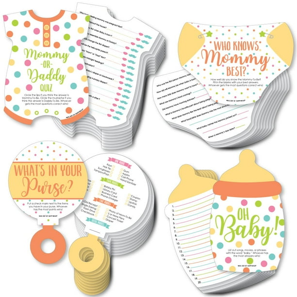 Baby Neutral 4 Baby Shower Games 10 Cards Each Who Knows Mommy Best Mommy Or Daddy Quiz What S In Your Purse And Oh Baby Gamerific Bundle Walmart Com