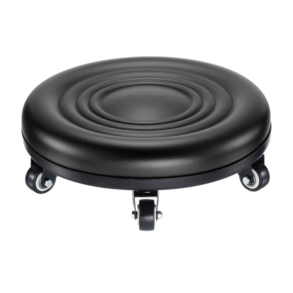 Low Roller Seat Wheel Stool Chair PU Leather Rolling Stool Seats for Home Office Fitness (Black)