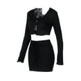 thumbnail image 3 of Gureui 2Pcs Women's Suit, Solid Color Round Neck Long Sleeve Backless Midriff-baring Top + Slim Short Package Hip Skirt Outfits, 3 of 5
