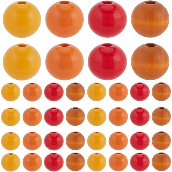 120Pcs Thanksgiving Wood Beads Fall Wooden Bead Bulk 16mm Autumn Harvest Red Yellow Orange Craft Round Spacer Loose Beads Garland Home Party Decor Jewelry Craft