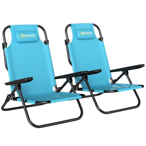 Outsunny Ensemble de 2 Chaises de Camping avec Dossier Réglable, Bleu Pâle