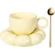 thumbnail image 1 of Juego de tazas de café de cerámica con cuchara, taza creativa y bonita con posavasos de nube de girasol, 6,5 onzas para té con leche (amarillo limón), 1 of 5