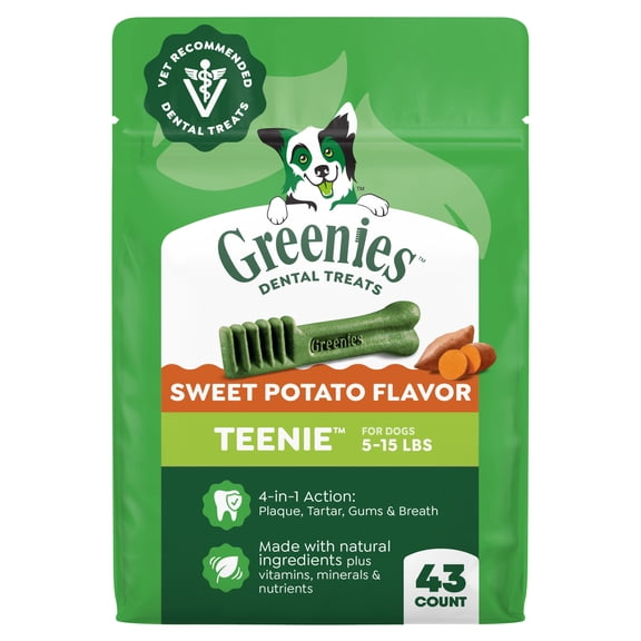 Greenies Teenie Natural Dog Dental Treats, Sweet Potato Flavor, 12 oz Pack (43 Treats)