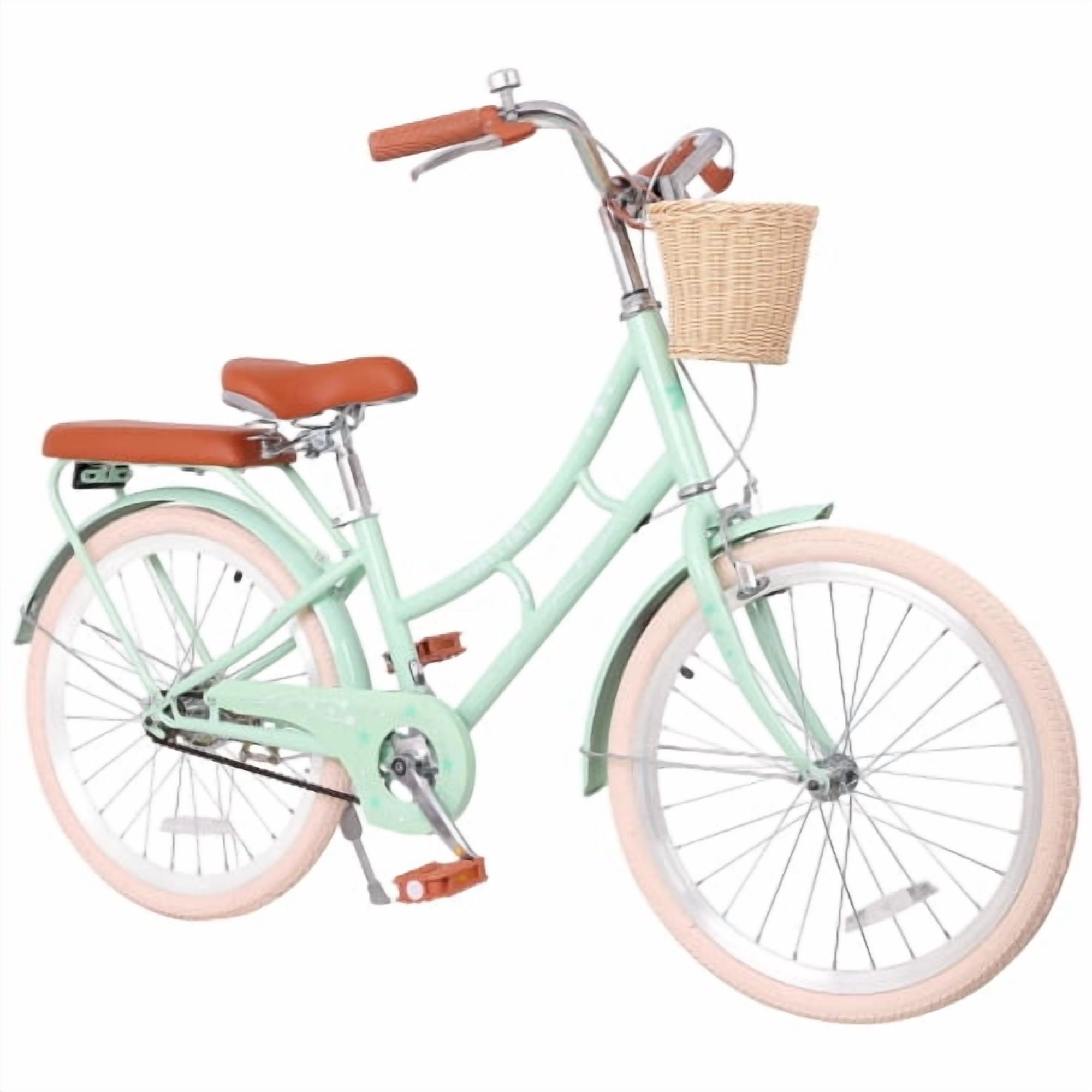 POVANLI 22" Kids Bike for 7+ Boys & Girls with Basket, Rear Seat, Chain Guard, Children's Lightweight Steel Frame Bicycle, 85% assembled for Children's Gift (Green)