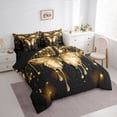 thumbnail image 3 of Homewish Romantic Butterfly Animal Twin Bedding Sets 7-Piece, Gold Sequin Print Bedding Comforter Set, Couple Anniversary Reversible Sheet Sets, Luxury Bedroom Decor, 3 of 7