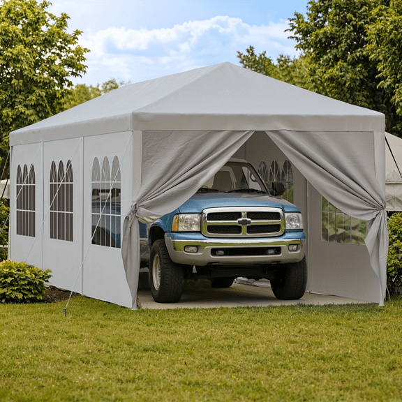 10x30 FT Pop Up Canopy Tent with 8 Sidewalls, Party Tent, White | 3 Adjustable Heights, One Push Setup, Waterproof, for Wedding, Party, Commercial, Market, Event, Outdoor, UV Protection