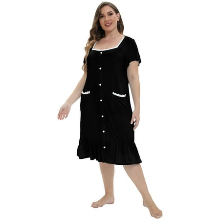 

Baywell Plus Size Nightgowns for Women Lace Short Sleeve Pajamas Sleepwear Nightgown Black XL-5XL