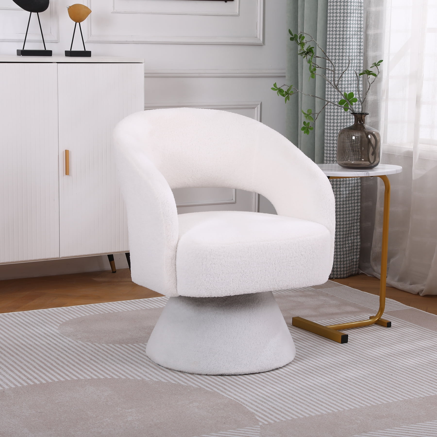 Ouyessir Swivel Accent Chair Armchair Teddy Fabric Upholstered 360