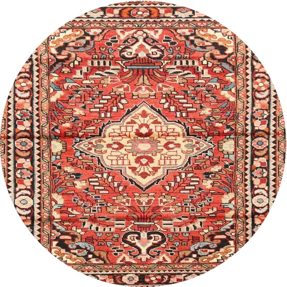 Ahgly Company Indoor Round Traditional Sandy Brown Medallion Area Rugs, 4' Round