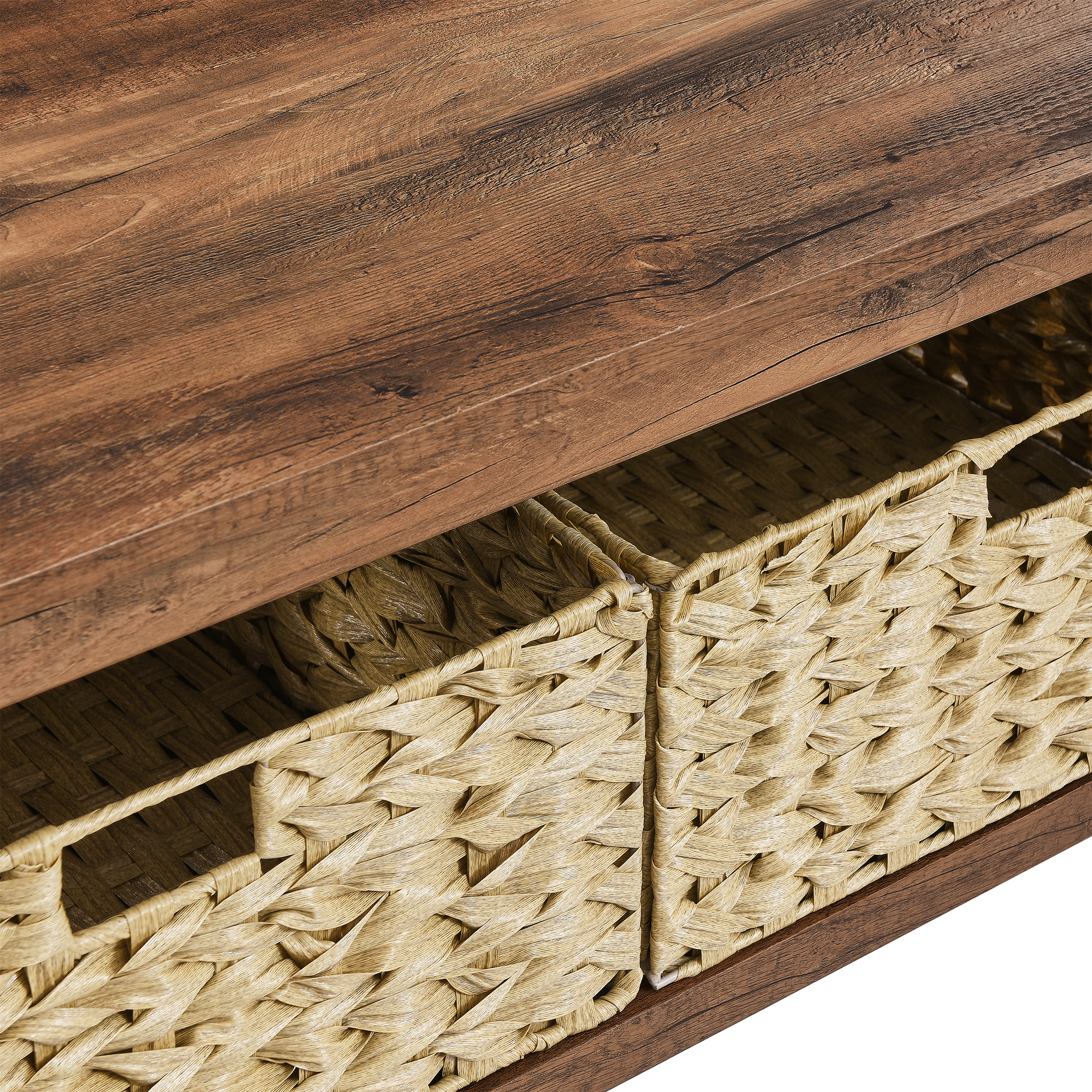 Woven Paths Farmhouse Mission Rectangle Coffee Table with Baskets, Reclaimed Barnwood