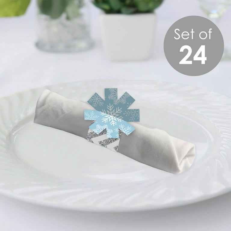 12 Christmas Snowflake Cloth Napkin Set White Silver Shimmer Gray