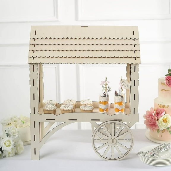 Tableclothsfactory 25" Mini Natural Wooden Tabletop Dessert Display Sweet Stall, Candy Cart Cupcake Stand