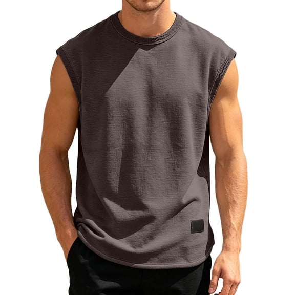 WRTFVZA Mens Sleeveless Shirts, Solid Workout Tank Tops Cut Off Shirts Gym Muscle Loose Fit Tee, Grey