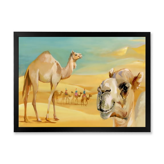Designart 'Camels In Wild Desert II' Farmhouse Framed Art Print