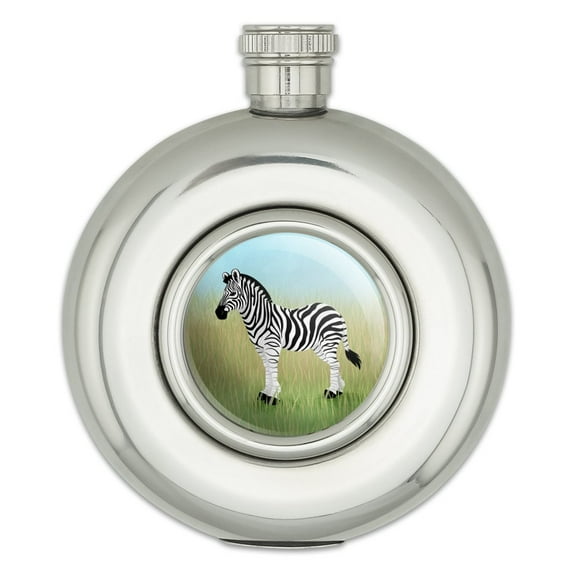 Zebra in Grasslands Round Stainless Steel 5oz Hip Drink Flask